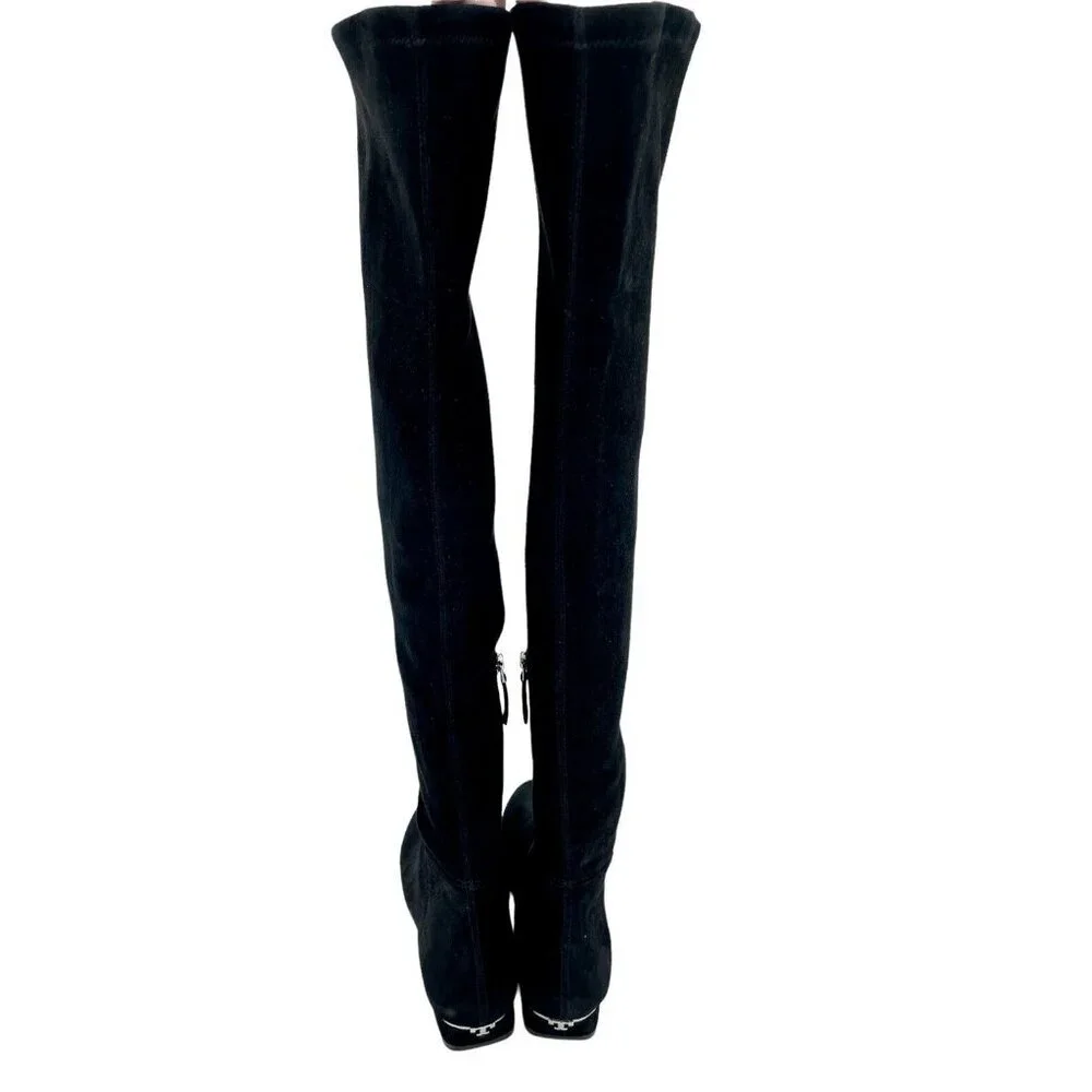 Tory Burch Gigi Black Suede Leather Stretch Over the Knee Boots 6 New $628